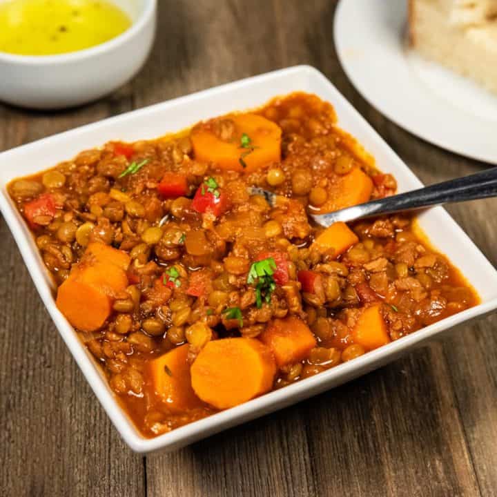 Spanish Vegan Lentil Stew with Soyrizo - Dances with Knives