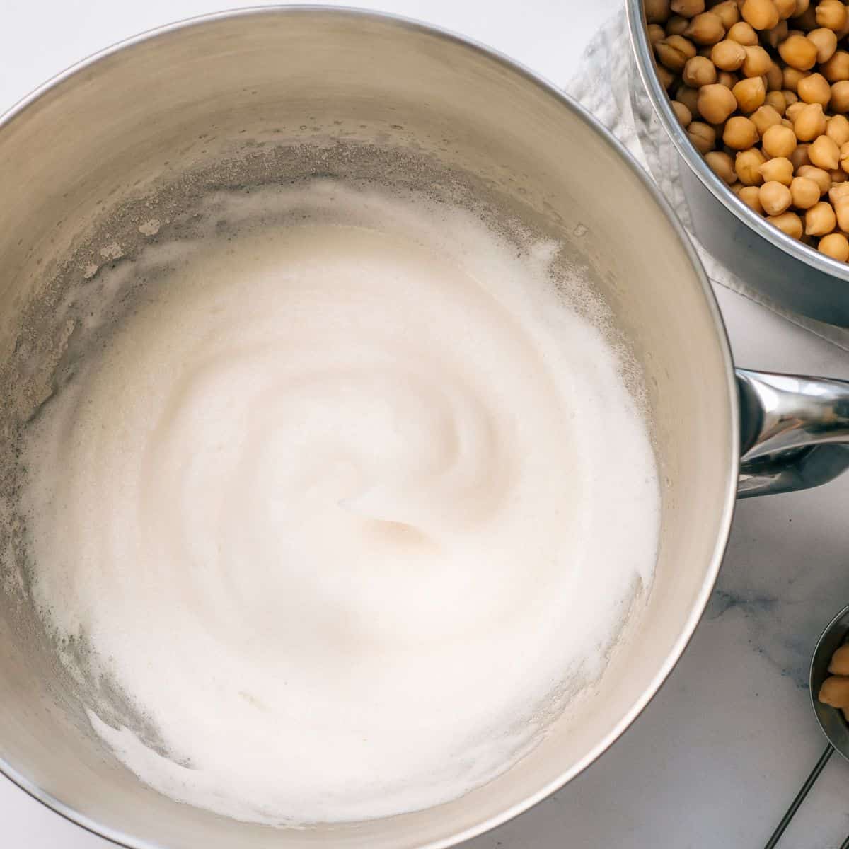 Bowl of whipped aquafaba.