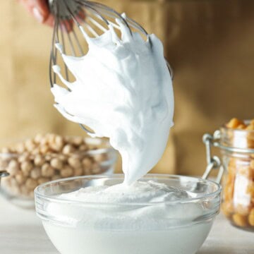 Bowl of whipped aquafaba.