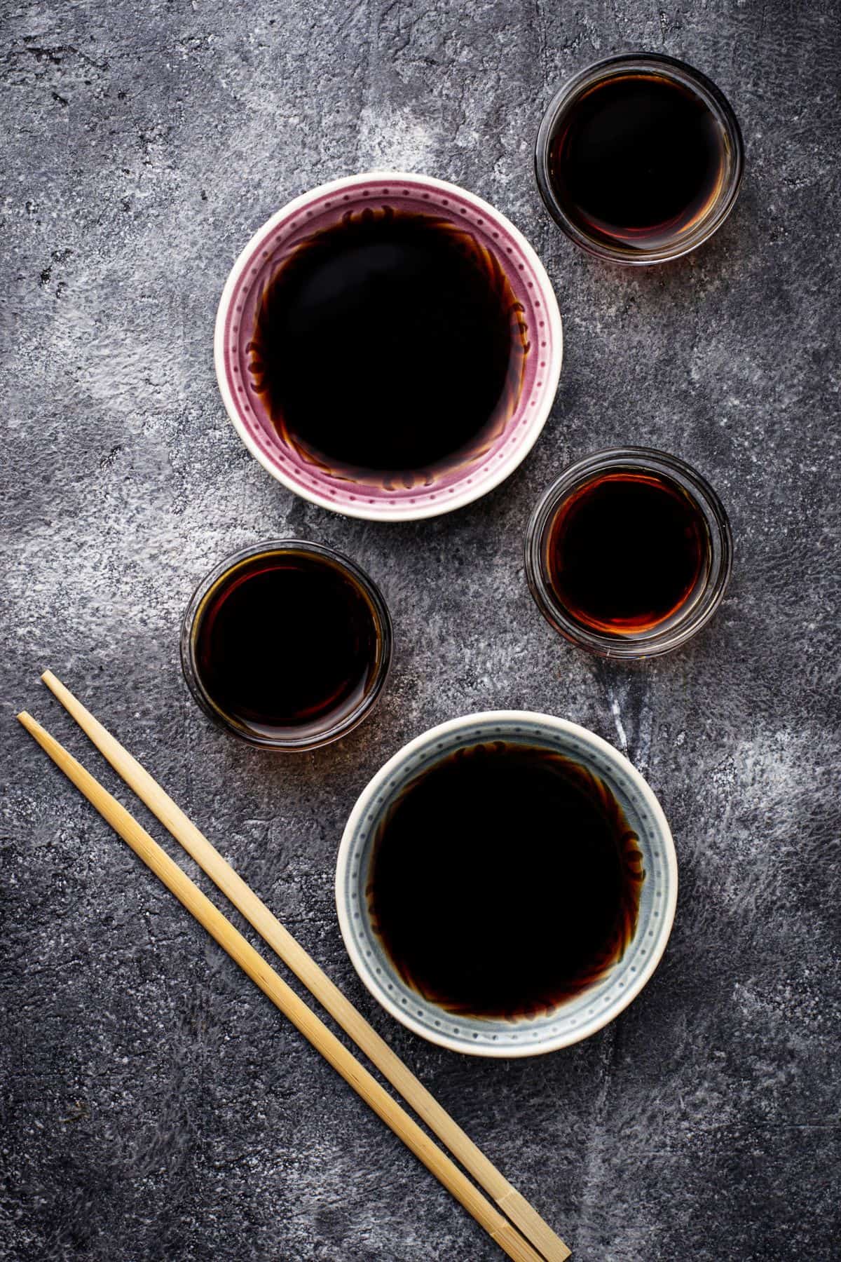 dishes with different types of soy sauces