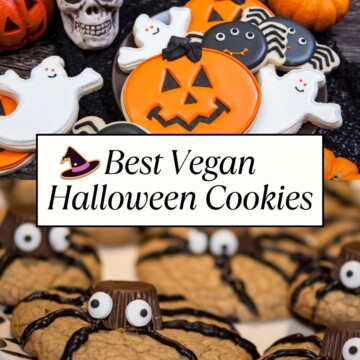 collage of vegan halloween cookies