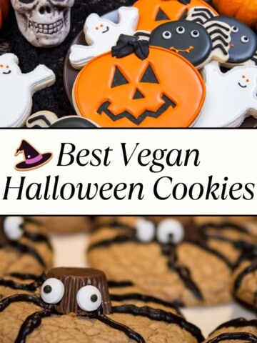 collage of vegan halloween cookies