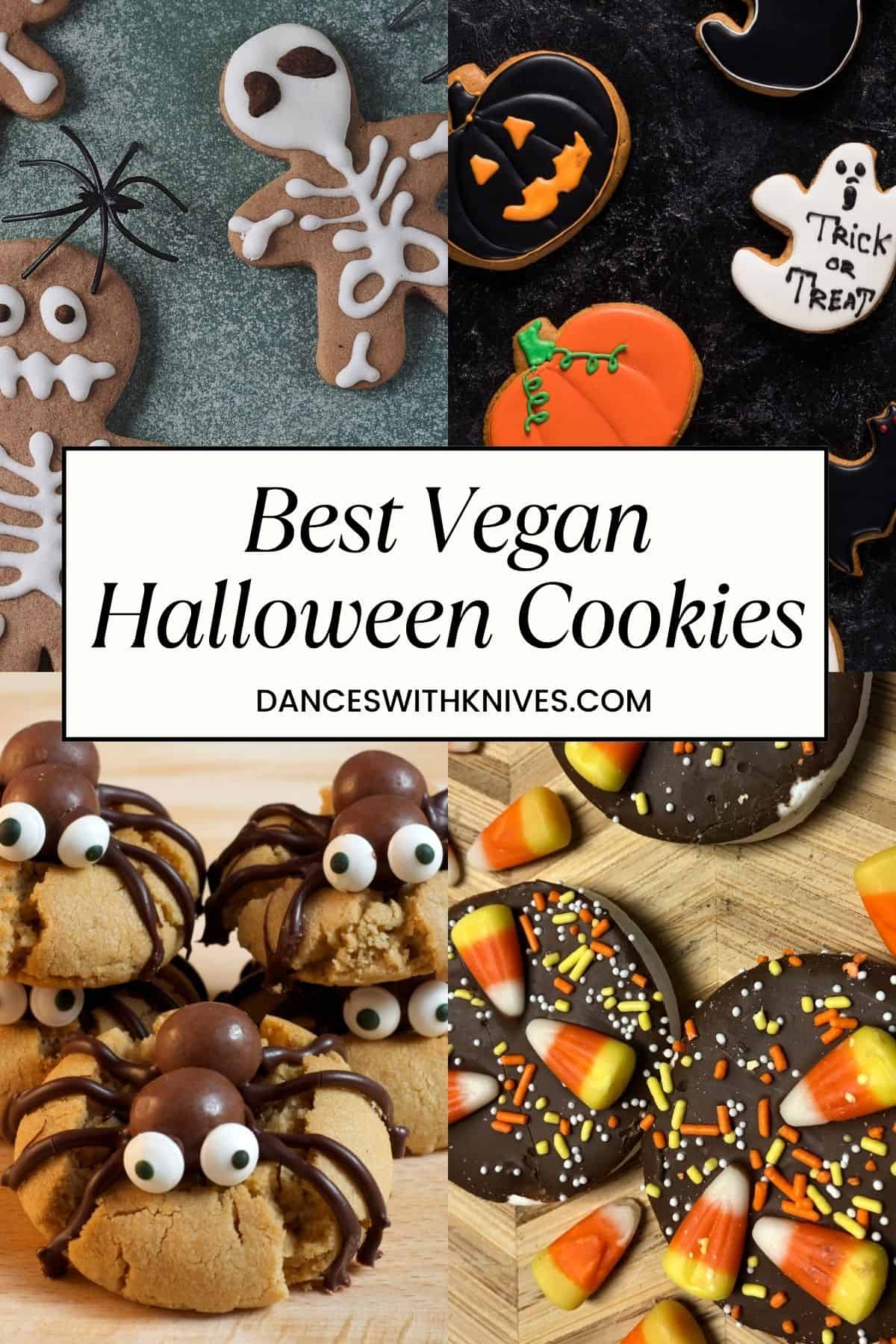 collage of vegan halloween cookies