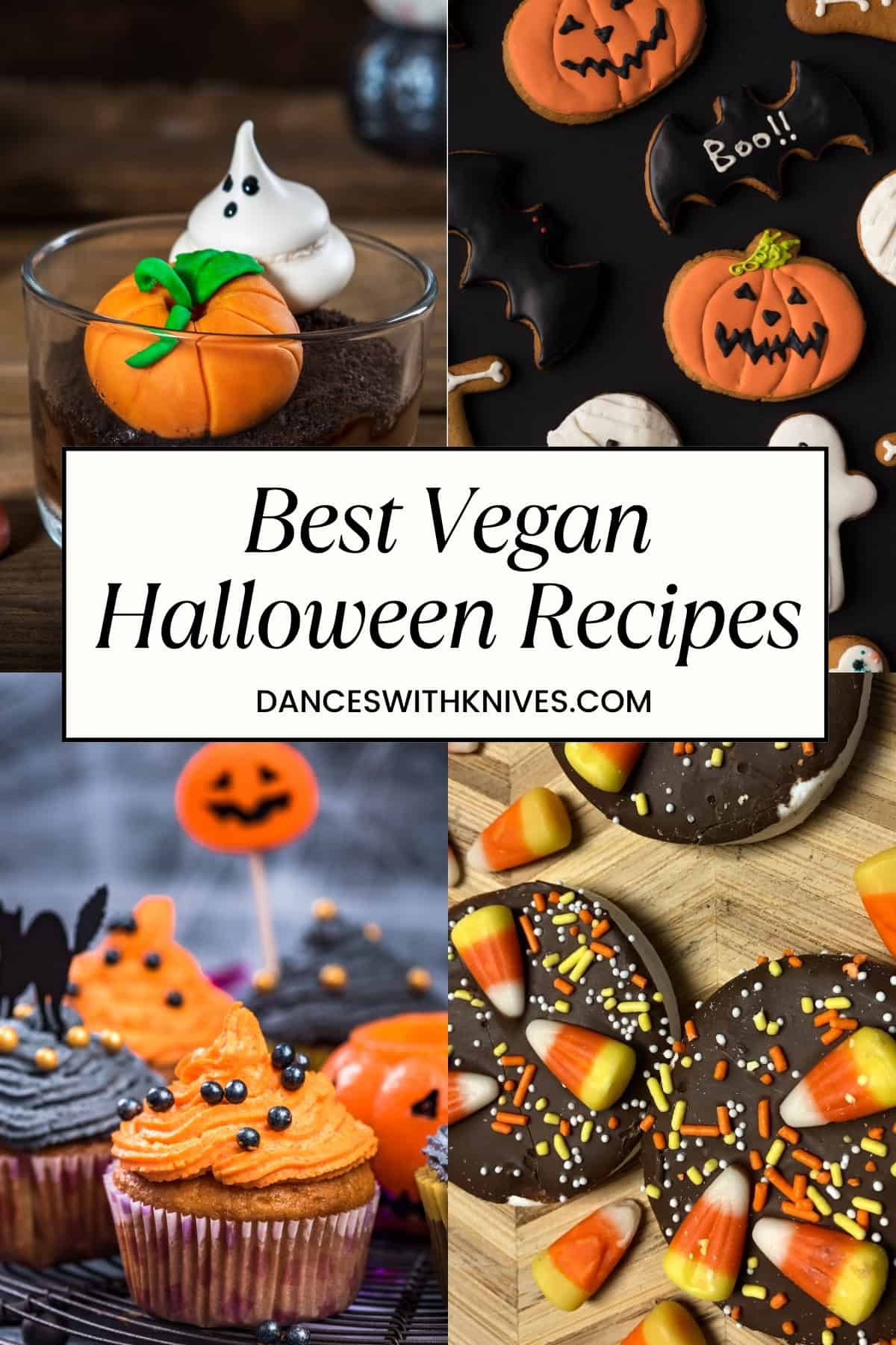 Collage of vegan halloween recipes